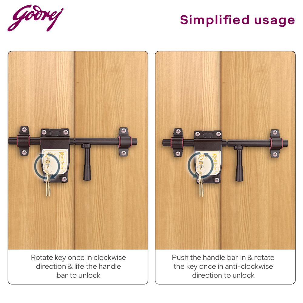 Godrej Locks I Kadi-Tala 6 Lever 275 mm I 3 keys I for Double Door, Fitting outside of door pannel I Aloy steel body double Locking Mechanism for main door I Brown Texture Finish
